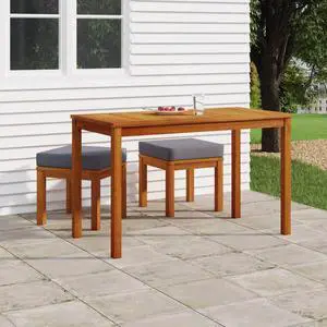vidaXL Patio Dining Set 3 Piece Table and Chair with Cushions Solid Wood Acacia