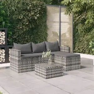 vidaXL Patio Furniture Set 3 Piece 3 Piece with Cushions Gray Poly Rattan