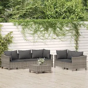 vidaXL Patio Furniture Set 6 Piece Armchair Sofa with Cushions Gray Poly Rattan