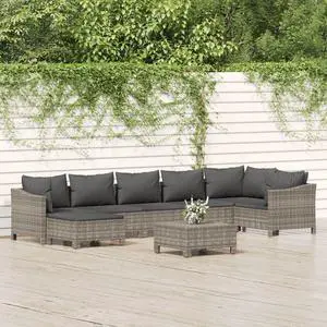 vidaXL Patio Furniture Set 8 Piece Armchair Sofa with Cushions Gray Poly Rattan
