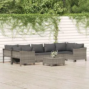 vidaXL Patio Furniture Set 8 Piece Armchair Sofa with Cushions Gray Poly Rattan