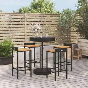 vidaXL Patio Bar Set 5 Piece Bar Table Black Poly Rattan and Solid Wood Acacia