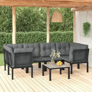 vidaXL Patio Furniture Set 7 Piece Sectional Sofa Set Black and Gray Poly Rattan
