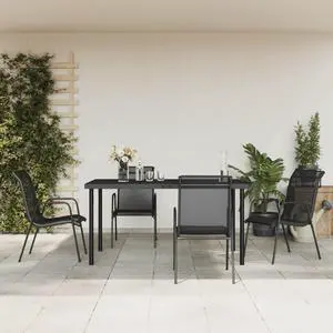vidaXL Patio Dining Set 5 Piece Table and Chair Black Steel and Textilene