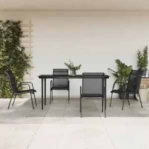 vidaXL Patio Dining Set 5 Piece Table and Chair Black Steel and Textilene