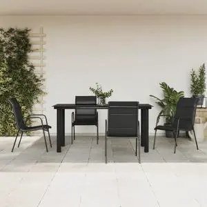 vidaXL Patio Dining Set 5 Piece Table and Chair Black Steel and Textilene