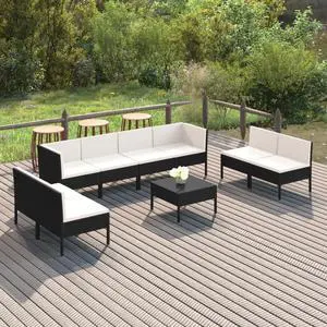 vidaXL Patio Lounge Set Outdoor Sectional Sofa Set 9 Piece Poly Rattan Black