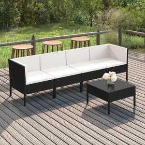 vidaXL Patio Lounge Set 5 Piece Sectional Sofa for Outdoor Poly Rattan Black