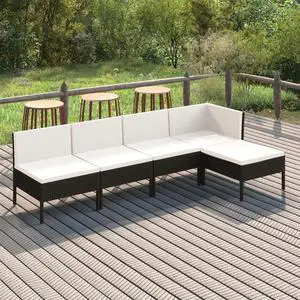 vidaXL Patio Lounge Set Outdoor Sectional Sofa Set 5 Piece Poly Rattan Black