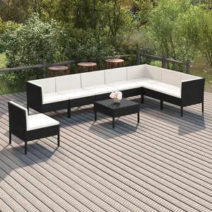 vidaXL Patio Lounge Set 9 Piece with Cushions Poly Rattan Black Garden Sofa