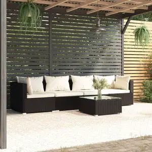vidaXL Patio Furniture Set 5 Piece Rattan Chair with Cushions Poly Rattan Black