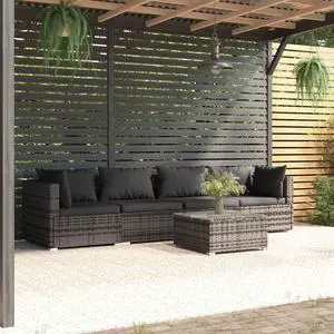vidaXL Patio Furniture Set 5 Piece Rattan Chair with Cushions Poly Rattan Gray