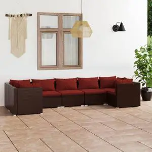 vidaXL Patio Lounge Set Outdoor Sectional Sofa Set 7 Piece Poly Rattan Brown