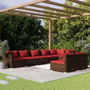 vidaXL Patio Lounge Set Outdoor Sectional Sofa Set 8 Piece Brown Poly Rattan