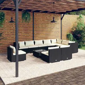 vidaXL Patio Lounge Set 11 Piece with Cushions Poly Rattan Black Garden Seat