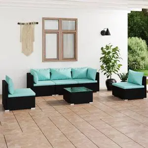 vidaXL Patio Lounge Set Outdoor Sectional Sofa Set 6 Piece Poly Rattan Black