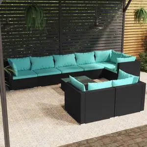 vidaXL Patio Lounge Set Outdoor Sectional Sofa Set 9 Piece Black Poly Rattan