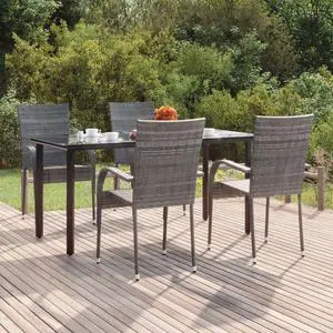 vidaXL Patio Dining Set 5 Piece Rattan Patio Conversation Set Gray Poly Rattan