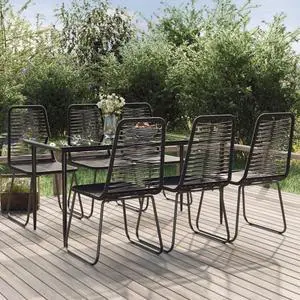 vidaXL Patio Dining Set 7 Piece Outdoor Rattan Wicker Table and Chair Set Black