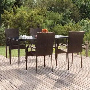 vidaXL Patio Dining Set 5 Piece Rattan Patio Conversation Set Brown Poly Rattan
