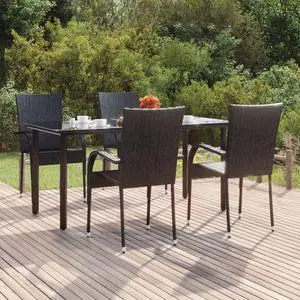 vidaXL Patio Dining Set 5 Piece Rattan Patio Conversation Set Black Poly Rattan