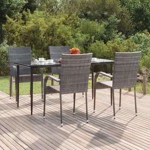 vidaXL Patio Dining Set 5 Piece Rattan Patio Conversation Set Gray Poly Rattan