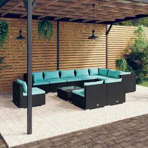 vidaXL Patio Lounge Set 11 Piece with Cushions Poly Rattan Black Garden Seat