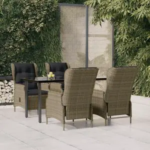 vidaXL Patio Dining Set 5 Piece Rattan Patio Conversation Set Brown Poly Rattan