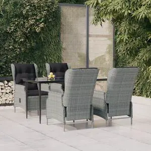 vidaXL Patio Dining Set 5 Piece Patio Conversation Set Light Gray Poly Rattan