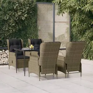vidaXL Patio Dining Set 5 Piece Rattan Patio Conversation Set Brown Poly Rattan