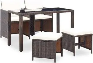 vidaXL Patio Furniture Set Outdoor Table and Chair 5 Piece Poly Rattan Brown