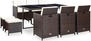 vidaXL Patio Furniture Set Outdoor Table and Chair 11 Piece Poly Rattan Brown