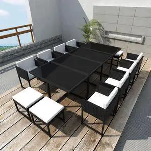 vidaXL Patio Dining Set 3 Piece Outdoor Table and Chairs Poly Rattan Black