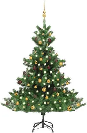 vidaXL Nordmann Fir Artificial Christmas Tree LED&Ball Set Green Xmas Tree