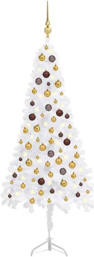 vidaXL Corner Artificial Christmas Tree LEDs&Ball Set White PVC Decoration