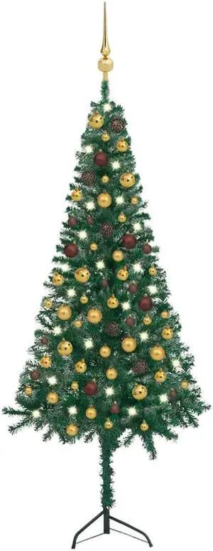 vidaXL Corner Artificial Christmas Tree LEDs&Ball Set Green PVC Decoration