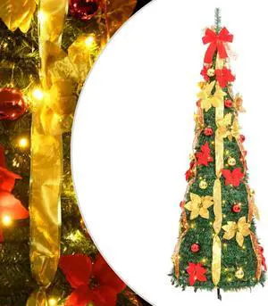 vidaXL Christmas Tree Artificial Christmas Tree with Stand Pop-up 50 LEDs Green