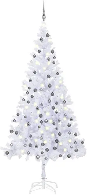 vidaXL Artificial Pre-lit Christmas Tree with Ball Set Decoration L White