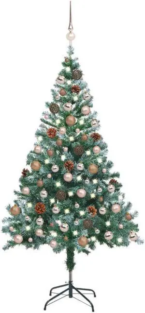 vidaXL Frosted Pre-lit Christmas Tree with Ball Set Pinecones Xmas Decoration