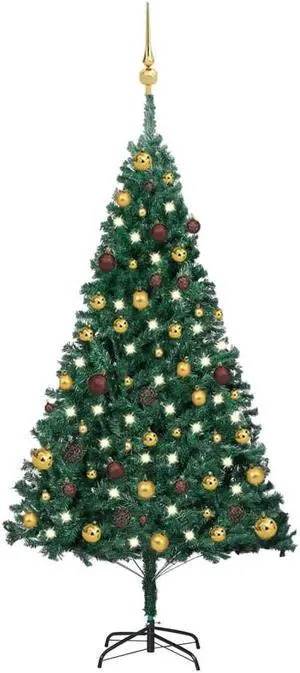 vidaXL Artificial Pre-lit Christmas Tree with Ball Set Xmas Tree Green PVC