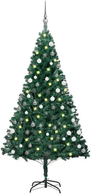 vidaXL Artificial Pre-lit Christmas Tree with Ball Set Xmas Tree Green PVC