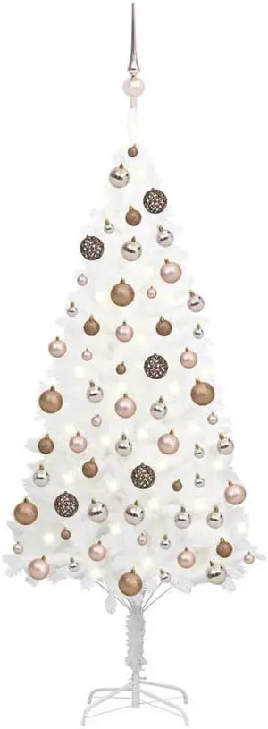 vidaXL Artificial Pre-lit Christmas Tree with Ball Set Xmas Decoration White