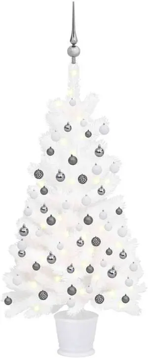 vidaXL Artificial Pre-lit Christmas Tree with Ball Set Xmas Decoration White