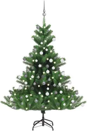 vidaXL Nordmann Fir Artificial Christmas Tree LED&Ball Set Green Xmas Tree