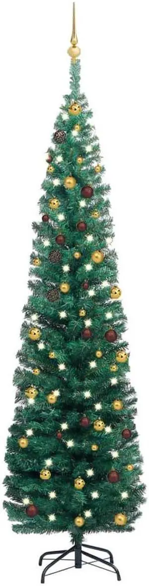 vidaXL Slim Artificial Pre-lit Christmas Tree with Ball Set Xmas Tree Green
