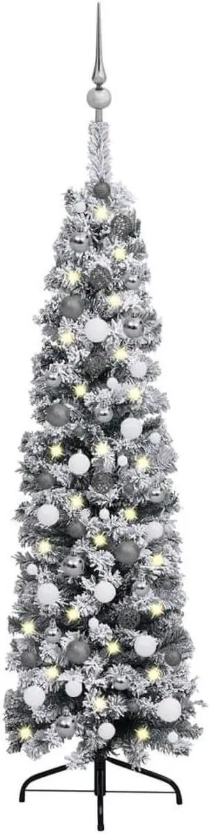 vidaXL Slim Artificial Pre-lit Christmas Tree with Ball Set Xmas Tree Green
