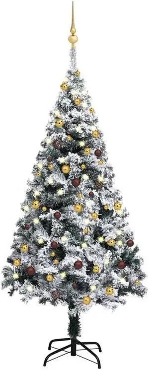 vidaXL Artificial Pre-lit Christmas Tree with Ball Set Xmas Tree Green PVC