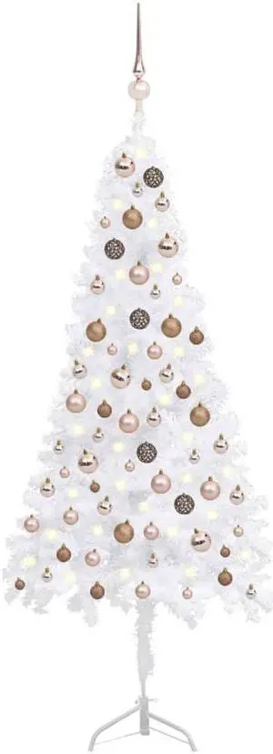 vidaXL Corner Artificial Christmas Tree LEDs&Ball Set White PVC Decoration
