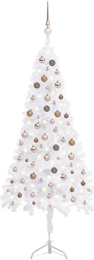 vidaXL Corner Artificial Christmas Tree LEDs&Ball Set White PVC Decoration