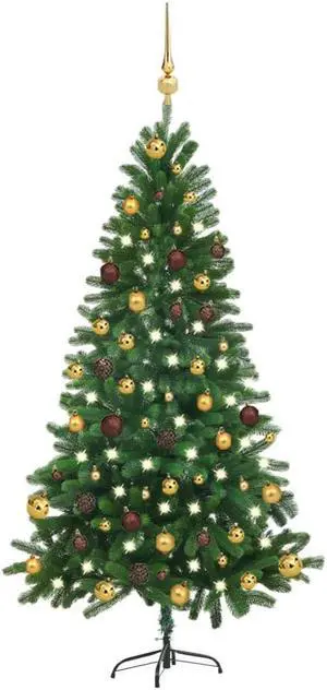 vidaXL Artificial Pre-lit Christmas Tree with Ball Set Xmas Decoration Green
